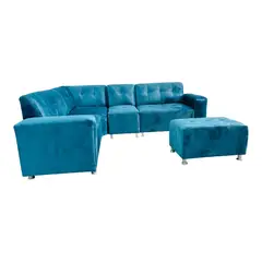 AMOBLART - Seccional Leyva 4 piezas - Banqueta + 4 cojines - Cobalto