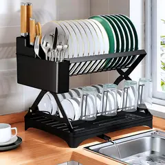 MINARI - Organizador Escurridor de Platos Vasos y Porta Cuchillos Plegable 31E