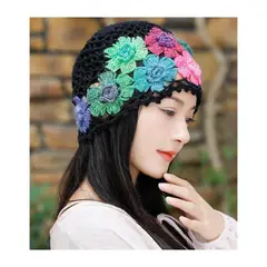 OEM - Gorro Tejido con Diseño de Flores Coloridas para Mujer