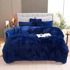 GENERICO - EDREDÓN PIEL DE OSO PLAZA Y MEDIA + 1 FUNDAS DE ALMOHADA AZULINO