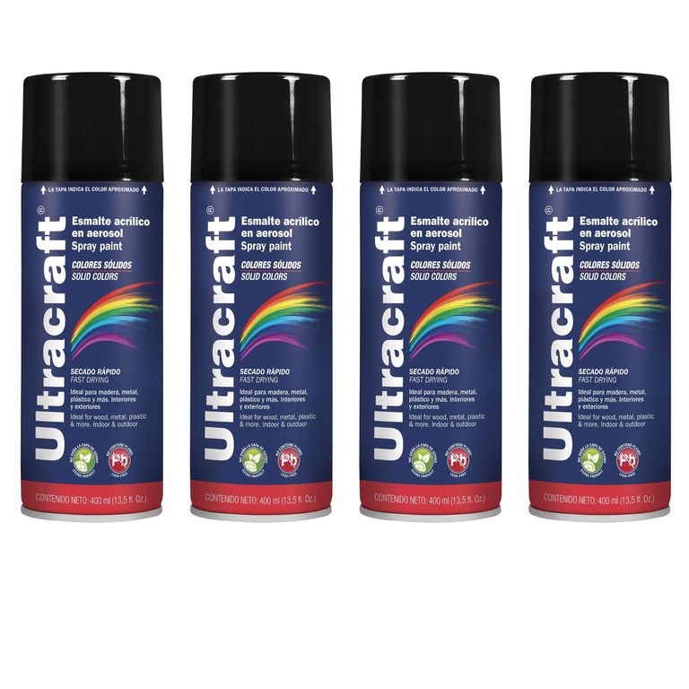 Pintura spray color NEGRO BRILLANTE, 4 UNIDADES ULTRACRAF