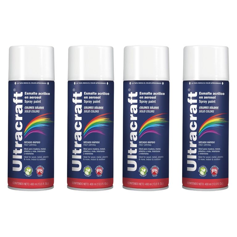 Pintura spray color BLANCO BRILLANTE, 4 UNIDADES ULTRACRAF
