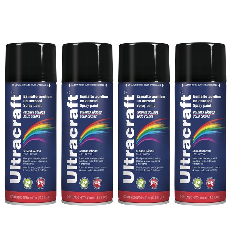 Pintura spray color NEGRO MATE, 4 UNIDADES ULTRACRAF