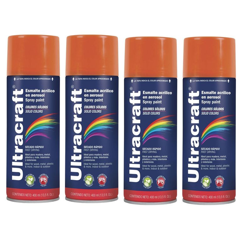 Spray Pintura color NARANJA, 4 UNIDADES ULTRACRAF