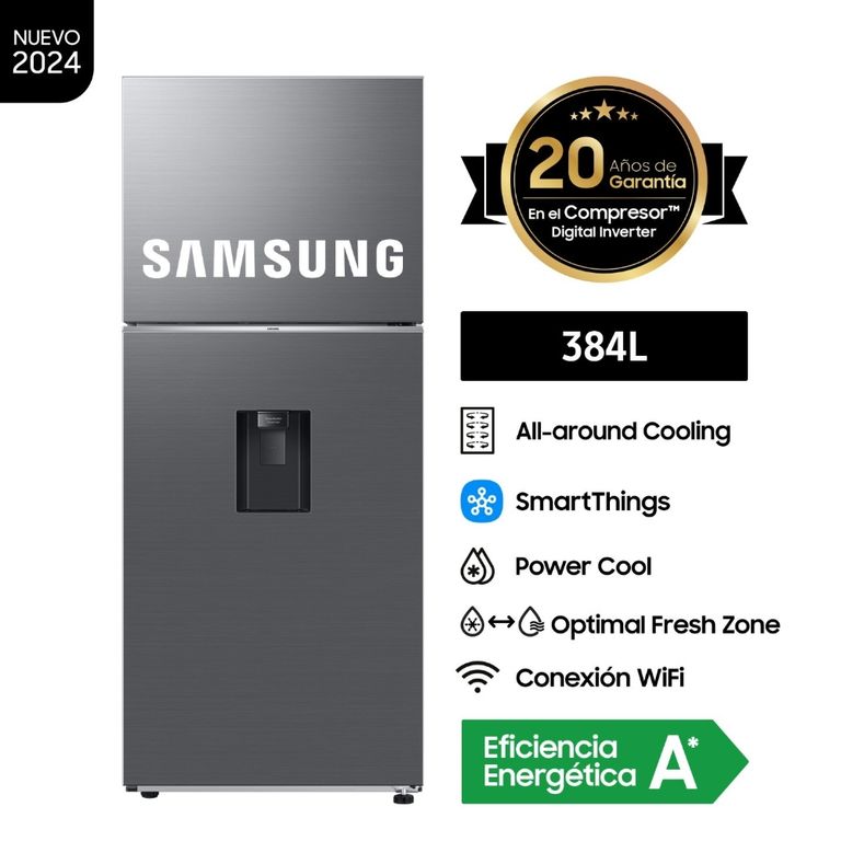 Refrigeradora 384LT Top Mount Freezer con dispensador Silver