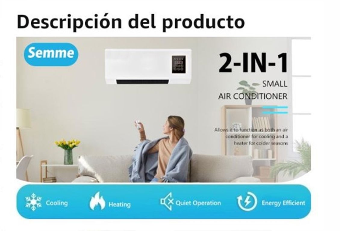 Calefacción Aire Acondicionado 2 en 1 y Control Remoto Para Pared
