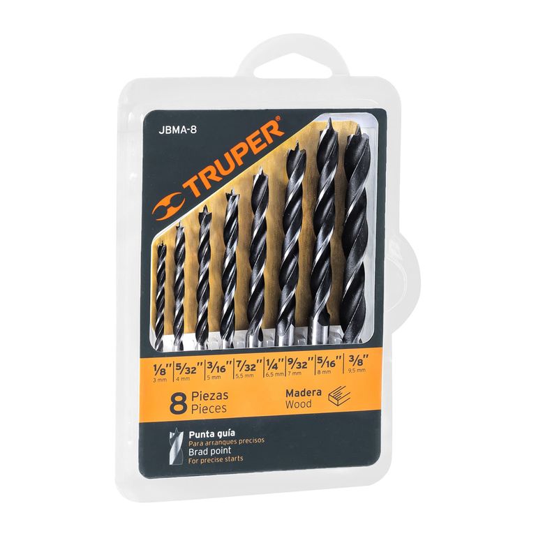 Broca 8 Unidades Juego para Madera 11338 Truper