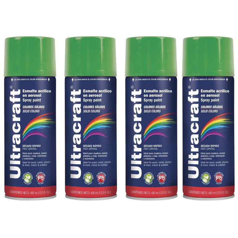Pintura spray color VERDE IRLANDÉS, 4 UNIDADES ULTRACRAF