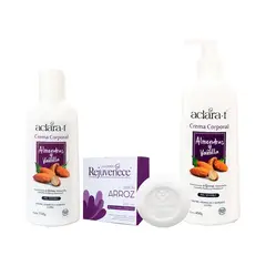 GENERICO - Crema Corp Almendras y Vainilla 450gr y 150Gr + Jabón Rejuv Arroz 50Gr
