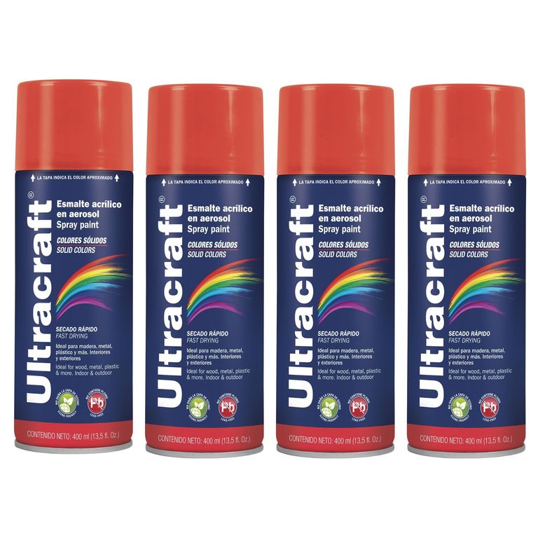 Pintura spray color ROJO BRILLANTE, 4 UNIDADES ULTRACRAF