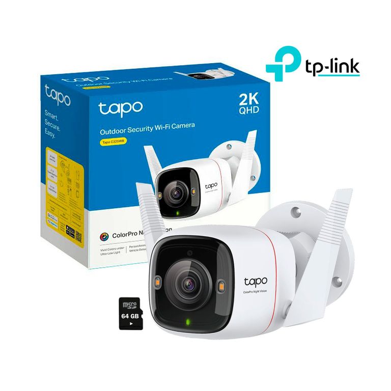 Cámara de Seguridad Tp-Link Tapo C325WB 2K 4MP Ip PoE Wi-Fi Exterior + Micro SD 64GB