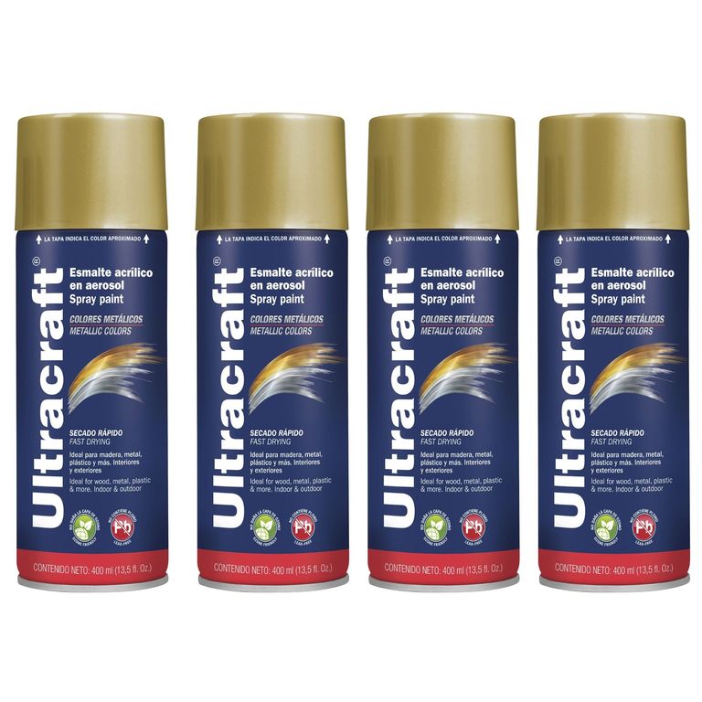 Pintura spray color ORO METALICO, 4 UNIDADES ULTRACRAF