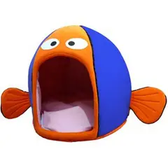GENERICO - Cama o Casa para Gatos en forma de Pez - Azul - Naranja - S