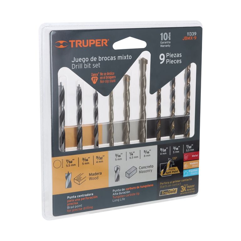 Broca 9 Unidades Juego Fierro Metal + Concreto y Madera 11339 Truper