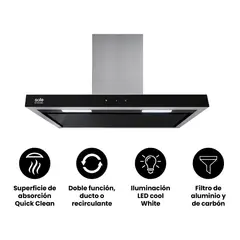 SOLE - Campana Decorativa Stilux De 90 Cm En Acero Inox Fontal Negro