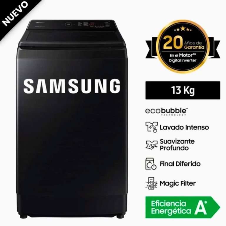 LAVADORA 13KG CARGA SUPERIOR WA13CG5441BV - NEGRO