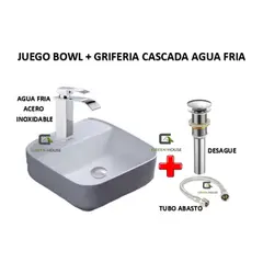 GENERICO - JUEGO BOWL + GRIFERIA ACERO INOXIDABLE CAIDA CASCADA AGUA FRIA 20CM