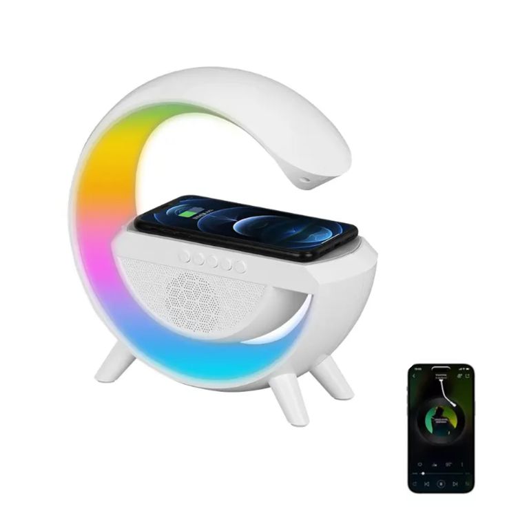 PARLANTE 3 EN 1 CON CARGADOR INALAMBRICO BLUETOOTH Y LUCES LED RGB