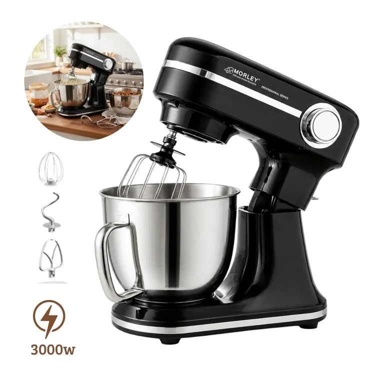 Batidora Planetaria 3000W Negra Doble Tazon