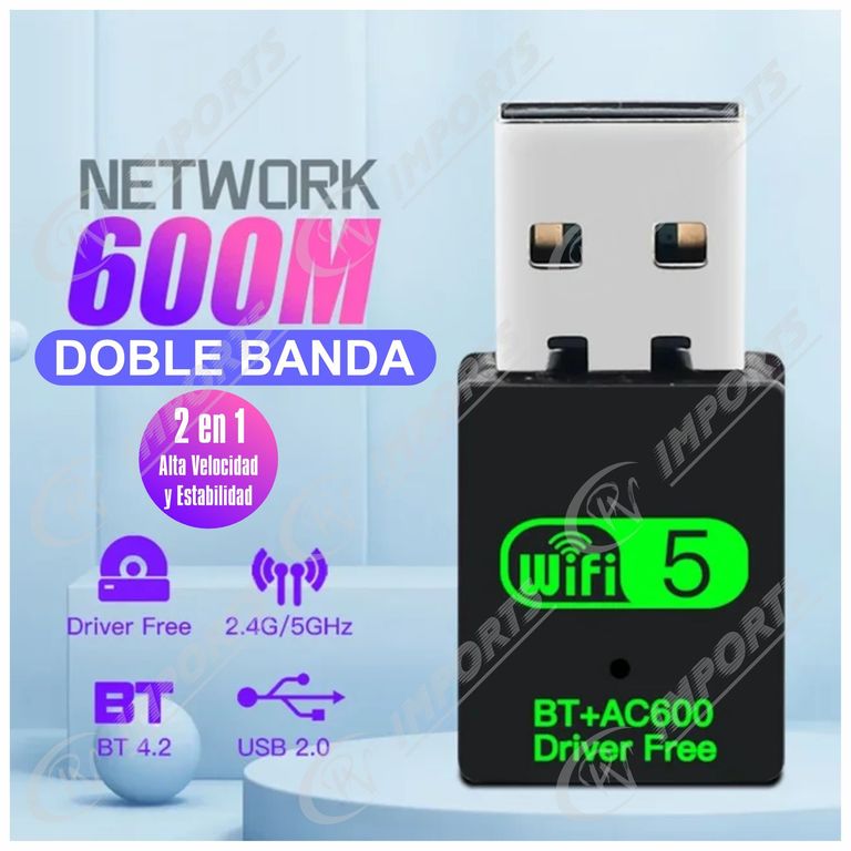 Adaptador USB Wifi Doble Banda mas Bluetooth 2 en 1