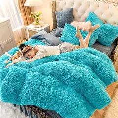 GENERICO - EDREDÓN PIEL DE OSO 2 FUNDAS DE ALMOHADA QUEEN TURQUESA