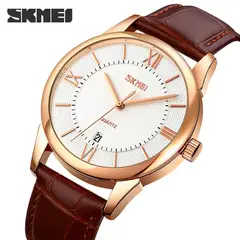 SKMEI - Reloj 9261 Oro Rosa Correa marrón de cuero_.