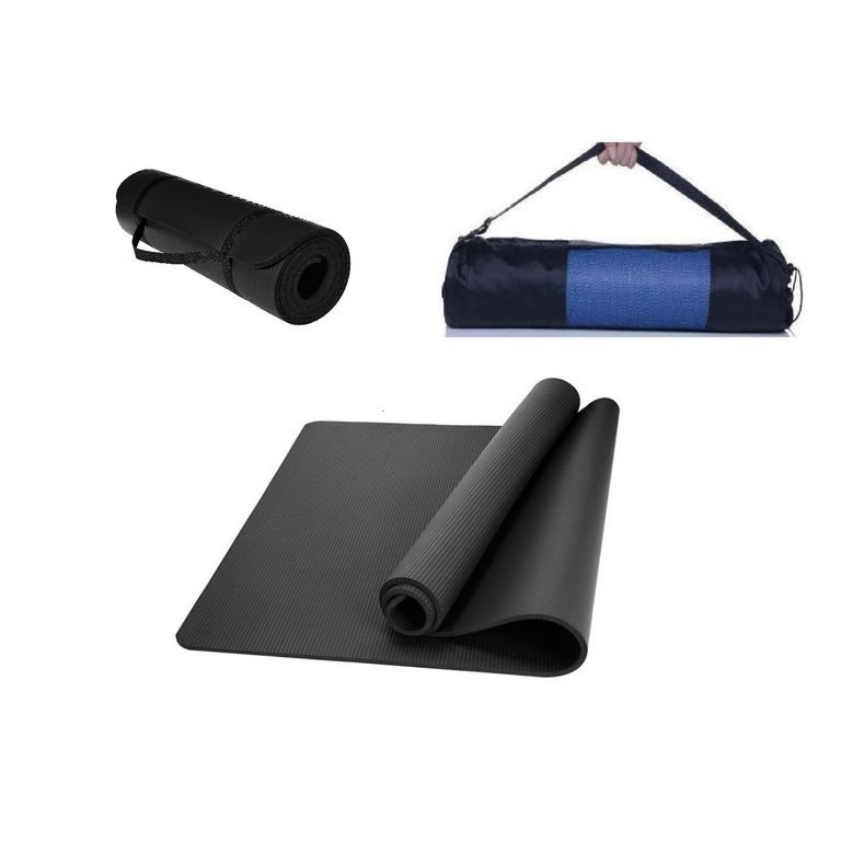 Colchoneta Mat de Yoga 15 Mm Premium Bolso Sujedor NEGRO
