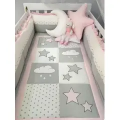 GENERICO - Set De Cuna - Diseño Nubes y estrellitas bordado - Rosado