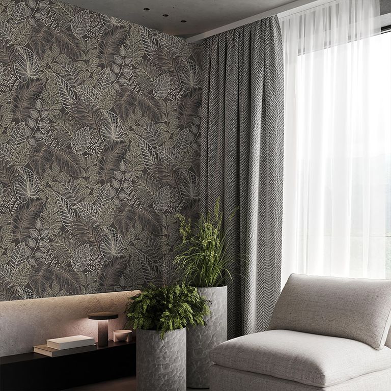 Papel Tapiz S Easy Scattered Leaves 052X10 Mts CharcoalGold