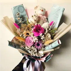 GENERICO - Ramo de Flores Secas Peluche Osito Blanco