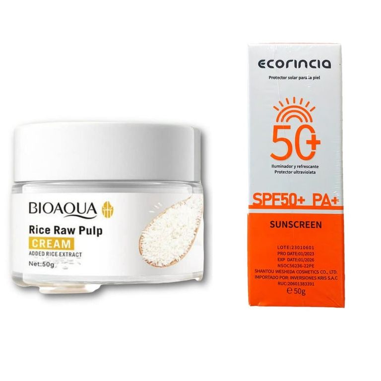 PACK CREMA ACLARANTE DE ARROZ Y PROTECTOR SOLAR