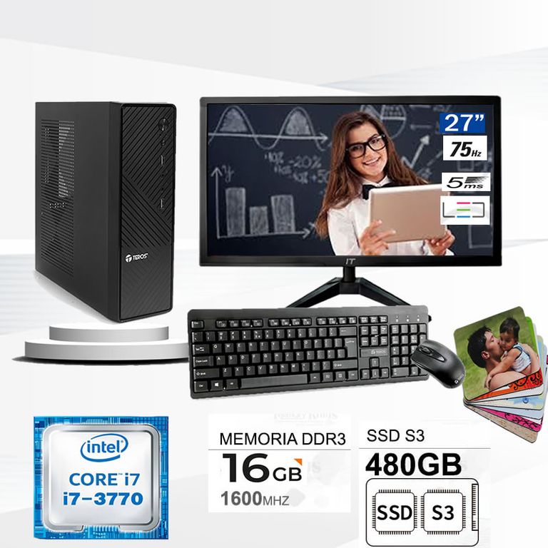 Computadora Pc Intel Core i7 3770 Monitor plano 27 fhd' RAM 16 GB SSD 480 GB