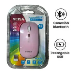 SEISA - Mouse inalámbrico recargable con bluetooth color rosado RF-M08