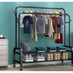 GENERICO - Organizador De Ropa Doble De 2 Niveles con Ruedas Premiun Negro