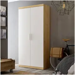 VENTITAS HOME - Ropero Minimalista Kamila Color Rovere y Blanco