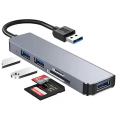 SEISA - Adaptador USB - 5 en 1 a Micro SD / TF y 3 Puertos USB