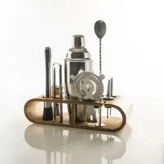GENERICO - Juego de Coctelera Silver – 11 Piezas + Base bamboo