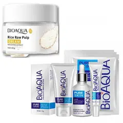 BIOAQUA - PACK CREMA ACLARANTE DE ARROZ Y PURE SKIN 4 PIEZAS ANTI-ACNÉ