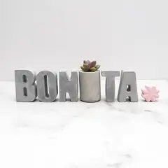 CONKRETE - Set de letras decorativas BONITA mayúsculas + Planta Suculenta