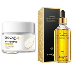 BIOAQUA - PACK CREMA ACLARANTE DE ARROZ Y SERUM ESENCIA DE ORO HIALURONICO