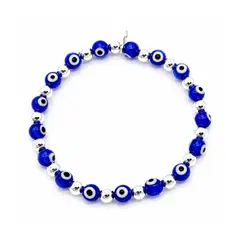 ESPIRAL ROJO - Pulsera de Ojos Turcos y Bolitas - Plata