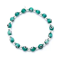 ESPIRAL ROJO - Pulsera de Ojos Turcos y Bolitas de Plata - Colores Variados
