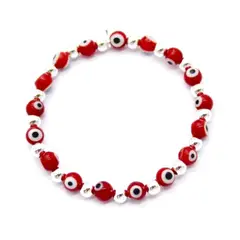ESPIRAL ROJO - Pulsera de Ojos Turcos y Bolitas de Plata - Colores Variados