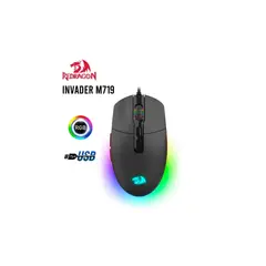 REDRAGON - Mouse Gamer Invader M719-RGB negro DPI 10000