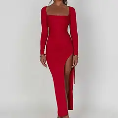 RINODERINA - Vestido Largo Satén Moda Mujer - Regalo