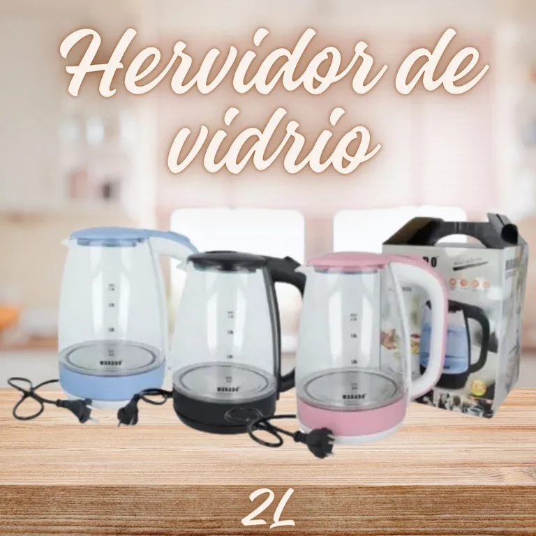Hervidor Vidrio Eléctrico de Vidrio 2 Litros - Colores Variados