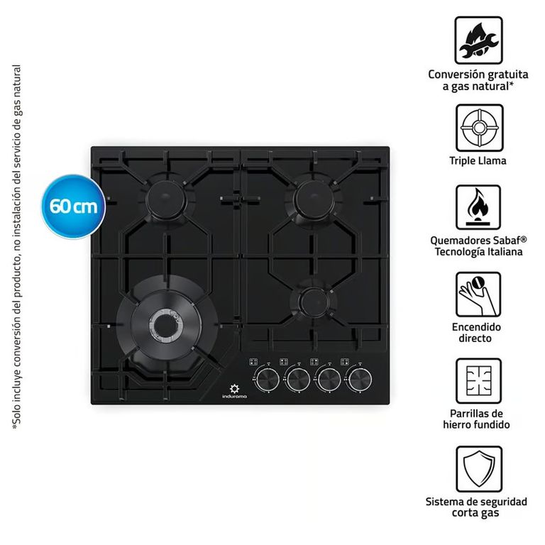Cocina empotrable 4 quemadores EGASI-604CGNE