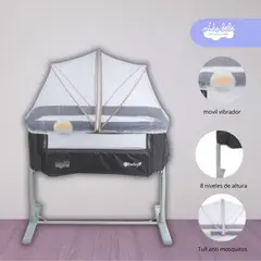 EBABY - Cuna Colecho TAMI para bebé color Plomo con tull filos rosa