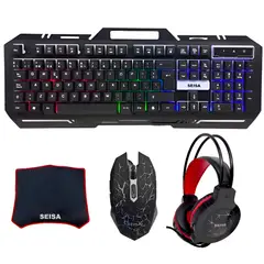 SEISA - Kit Teclado Mouse Audifonos Gamer Iluminación Luces RGB PRO