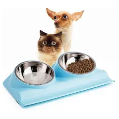 GENERICO - Plato doble con cuenco metalico- Celeste